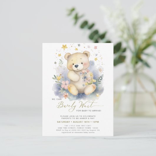 Invitation Carte Postale Vert on peut attendre plus mignon Baby shower fill (Debout devant)