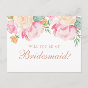 Invitation Carte Postale Veux-tu être ma demoiselle d'honneur. Floral rose 