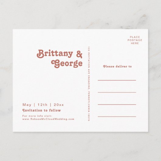 Invitation Carte Postale Vibes rétro simples | Ancien Rose Enregistrer La D (Dos)