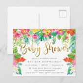 Invitation Carte Postale Vibrant Hibiscus Tropical Foliage Baby shower Or (Devant / Derrière)