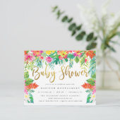 Invitation Carte Postale Vibrant Hibiscus Tropical Foliage Baby shower Or (Debout devant)