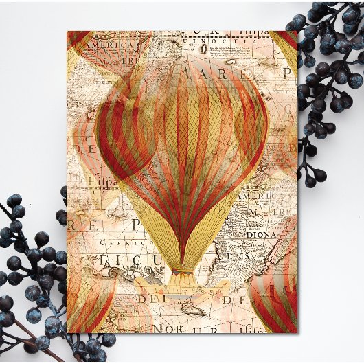 Invitation Carte Postale Victorian Steampunk Collage of Hot Air Balloons