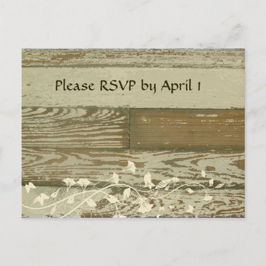 Invitation Carte Postale Vieux bois teinte or RSVP (Devant)
