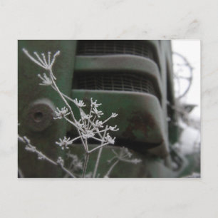 Invitation Carte Postale Vieux Grill Tractor Vert avec Fleur Froide