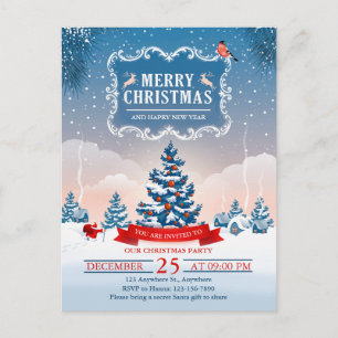 Invitation Carte Postale Village enneigé de Noël merveilleux Joyeux Noël