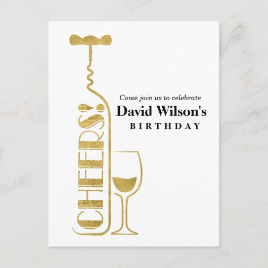 Invitation Carte Postale vin, anniversaire adulte, (Devant)