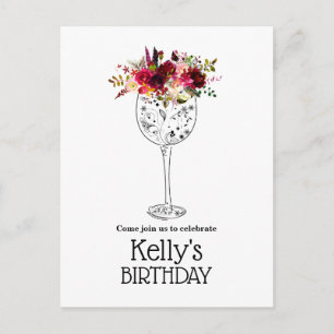 Invitation Carte Postale vin, anniversaire adulte,
