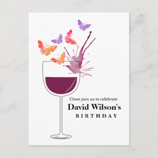 Invitation Carte Postale vin, anniversaire adulte,