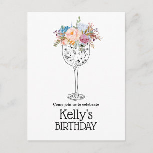 Invitation Carte Postale vin, anniversaire adulte,
