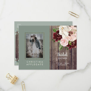 Invitation Carte Postale  Vin & Blush Floral Sage Photo Fête des mariées