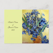 Invitation Carte Postale Vincent van Gogh, iris bleus sur fond jaune (Dos)