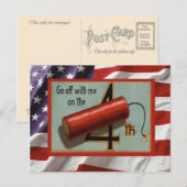 Invitation Carte Postale Vintage 4 juillet, Fête, pétard (Devant / Derrière)