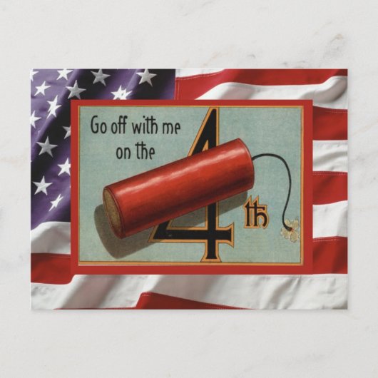 Invitation Carte Postale Vintage 4 juillet, Fête, pétard (Devant)