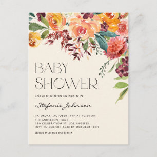 Invitation Carte Postale Vintage Automne Floral Bouquet Baby shower d'autom