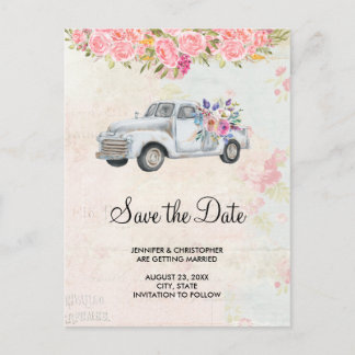 Invitation Carte Postale Vintage Camion de ramassage Mariage rustique Enreg