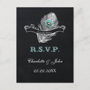 Invitation Carte Postale Vintage Chalkboard paon mariage rsvp