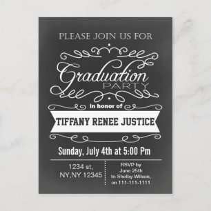 Invitation Carte Postale Vintage Chalkboard Typography Graduation