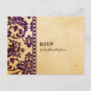 Invitation Carte Postale Vintage Eggplant Damask Lace Wedding RSVP