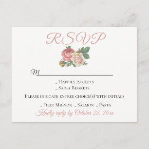 Invitation Carte Postale Vintage Floral Rose Rose RSVP Flower Wedding Party