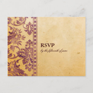 Invitation Carte Postale Vintage Lilac Damask Lace Wedding RSVP