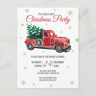 Invitation Carte Postale Vintage Red Truck Holly Jolly fête de Noël