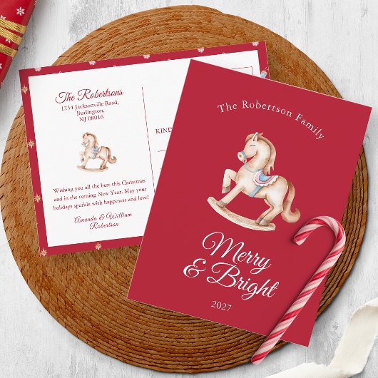Invitation Carte Postale Vintage Rocking Horse Christmas 