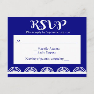 Invitation Carte Postale Vintage RSVP Retro Lace Royal Blue Navy