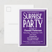 Invitation Carte Postale Violet Art Déco biseauté Anniversaire Surprise (Devant / Derrière)