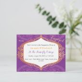Invitation Carte Postale Violet avec Mandalas d'or (Debout devant)