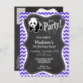 Invitation Carte Postale Violet bleu Chevron; Panda (Devant / Derrière)