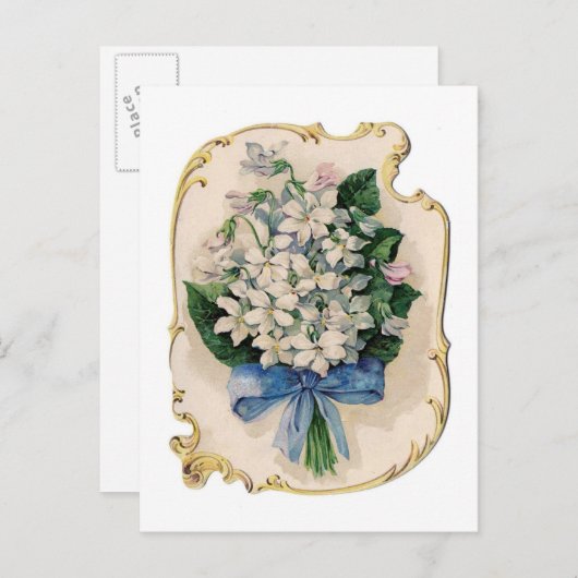 Invitation Carte Postale Violettes blanches vintages (Devant / Derrière)