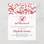 Invitation Carte Postale Virtual 50th Birthday Party Red Streamers<br><div class="desc">Une 50 et phénoménale invitation de fête d'anniversaire en ligne virtuelle mettant en vedette des banderoles rouges vibrantes et des confettis rouges. Personnaliser pour tout âge anniversaire. Célébrez votre fête en ligne.</div>