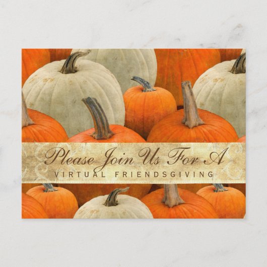 Invitation Carte Postale Virtual Friendsgiving Diner Citrouille Harvest (Devant)