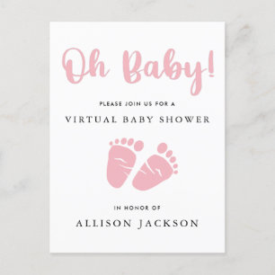 Invitation Carte Postale Virtual Oh Baby rose bébé pieds Baby shower fille