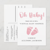 Invitation Carte Postale Virtual Oh Baby rose bébé pieds Baby shower fille (Devant / Derrière)