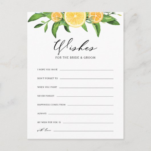 Invitation Carte Postale Vœux de citrons et d'oranges pour les mariés (Devant)