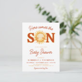 Invitation Carte Postale Voici Le Baby shower Son Sunshine Boho Boy (Debout devant)