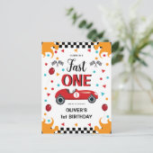 Invitation Carte Postale Voiture de course Fast One Boy 1er anniversaire (Debout devant)