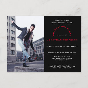 Invitation Carte Postale Votre photo/Black/Typographie/Graduation Party