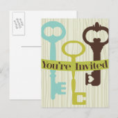 Invitation Carte Postale Vous êtes invité avec Keys et woodgrain (Devant / Derrière)