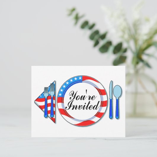 Invitation Carte Postale Vous êtes invité (bleu blanc rouge) (Debout devant)