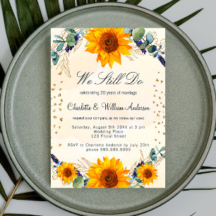 Invitation Carte Postale Vow renouveau tournesol eucalyptus coeur or