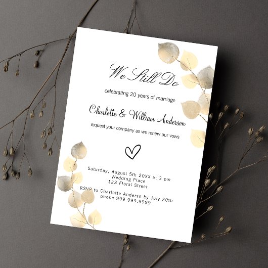 Invitation Carte Postale Vow renouvellement golden eucalyptus feuillage bla