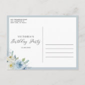 Invitation Carte Postale Watercolor Blue Floral Anchor Nautical Birthday (Dos)