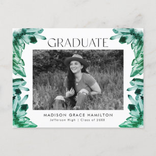 Invitation Carte Postale Watercolor Emerald Crystal Photo Graduation Party