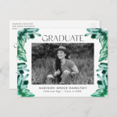 Invitation Carte Postale Watercolor Emerald Crystal Photo Graduation Party (Devant / Derrière)
