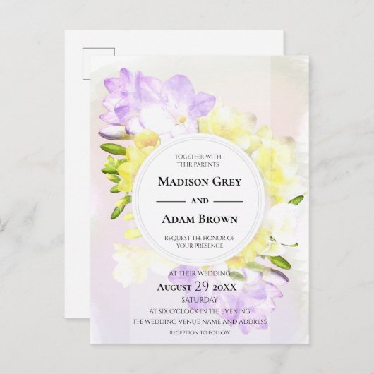 Invitation Carte Postale Watercolor Freesia (Devant / Derrière)