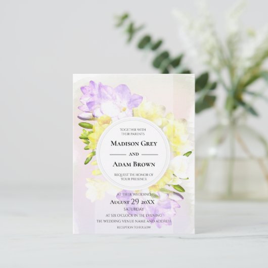 Invitation Carte Postale Watercolor Freesia (Debout devant)