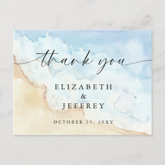 Invitation Carte Postale Watercolor Ocean Sea Summer Beach Thank You Card
