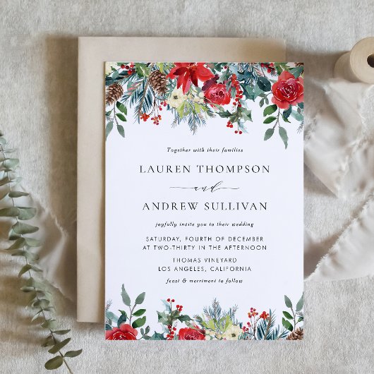 Invitation Carte Postale Watercolor Winter Blooms Garland Mariage botanique